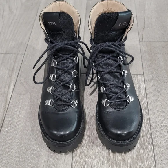 STEVE MADDEN Boom Chunky Leather Fur Tongue Lace Up Hiker Ankle Boots 6M - Picture 3 of 11